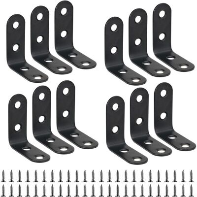 SNQ 12 Pieces 40mm x 40mm Fixing Brackets, Black Right Angle L-Shaped Brackets, 40mm 90 Degree Stainless Steel Shelf Brackets for Wood, Furniture, and SNQ 12 Pieces 40mm x 40mm Fixing Brackets, Black Right Angle L-Shaped Brackets, 40mm 90 Degree Stainless Steel Shelf Brackets for Wood, Furniture, and