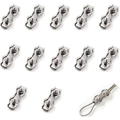 Memkey - 12pcs double steel wire rope clamp m2, stainless steel wire rope clamp connector, brake cable fastening clamp, used for 1mm steel wire rope Memkey - 12pcs double steel wire rope clamp m2, stainless steel wire rope clamp connector, brake cable fastening clamp, used for 1mm steel wire rope