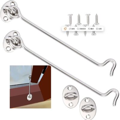 2-piece storm hooks with eyelets, stainless steel cabin hooks, door hooks, silver window hooks (20CM) 2-piece storm hooks with eyelets, stainless steel cabin hooks, door hooks, silver window hooks (20CM)