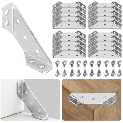 BEXTSRACK 20pcs Stainless Steel Universal Furniture Angle Brackets, Shelf & Table Corner Supports with Screws BEXTSRACK 20pcs Stainless Steel Universal Furniture Angle Brackets, Shelf & Table Corner Supports with Screws