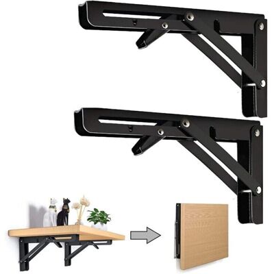 TEHTUY 2PCS 10 Inch Black Folding Bracket 250mm Cold Rolled Steel Wall Mounted Folding Shelf Supports, Metal L-Shaped Folding Shelf Brackets, Maximum Load TEHTUY 2PCS 10 Inch Black Folding Bracket 250mm Cold Rolled Steel Wall Mounted Folding Shelf Supports, Metal L-Shaped Folding Shelf Brackets, Maximum Load