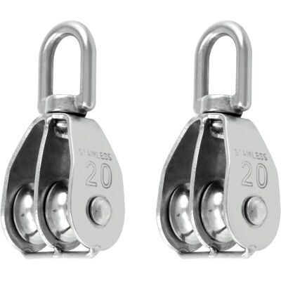 Linghhang - 2PCS M20 304 Stainless Steel Double Pulley Block, Swivel Double Lifting Pulley Linghhang - 2PCS M20 304 Stainless Steel Double Pulley Block, Swivel Double Lifting Pulley
