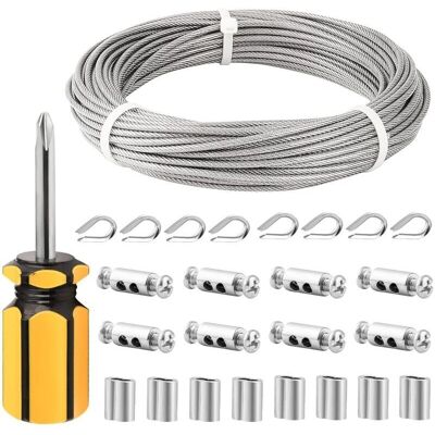 SNQ 3mm Stainless Steel Cable, 30M/3mm Stainless Steel Rope, Coated Steel Cable with Cable Clamps, M3 Sleeves, Stainless Steel Lugs, 3mm Wire Rope for SNQ 3mm Stainless Steel Cable, 30M/3mm Stainless Steel Rope, Coated Steel Cable with Cable Clamps, M3 Sleeves, Stainless Steel Lugs, 3mm Wire Rope for