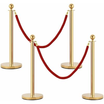 COSTWAY 4 PCS Gold Stanchion Post Queue Rope Barrier Posts Stand Retractable Non-slip COSTWAY 4 PCS Gold Stanchion Post Queue Rope Barrier Posts Stand Retractable Non-slip