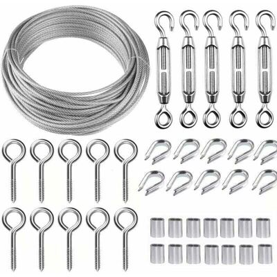 SNQ 5m/2mm Stainless Steel Wire Rope Kit with Heavy Duty M5 Wire Tensioner, Fence Wire Roll Kit, Cable Railing Kit, Garden Wire Tensioners for Climbing SNQ 5m/2mm Stainless Steel Wire Rope Kit with Heavy Duty M5 Wire Tensioner, Fence Wire Roll Kit, Cable Railing Kit, Garden Wire Tensioners for Climbing