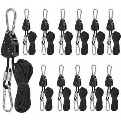 Hoopzi - 6 Pairs Ratchet Strap Rope 1/8 Inch Rope Ratchet Heavy Duty Adjustable for Growth Pendant Lamp, 68kg Capacity per Pair Hoopzi - 6 Pairs Ratchet Strap Rope 1/8 Inch Rope Ratchet Heavy Duty Adjustable for Growth Pendant Lamp, 68kg Capacity per Pair