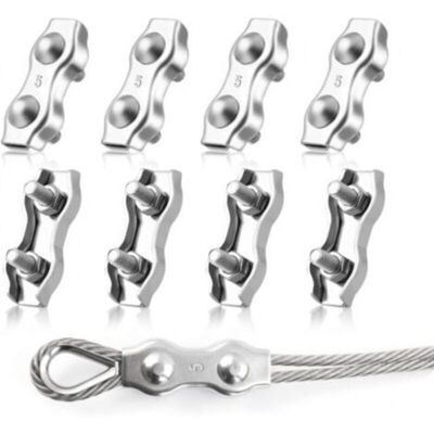 MCBOSON 8 Pieces M5 Duplex Wire Rope Clips, 304 Stainless Steel Duplex Wire Cable Clamps, 5mm Clamp for Wire Rope Clotheslines, Sun Sails MCBOSON 8 Pieces M5 Duplex Wire Rope Clips, 304 Stainless Steel Duplex Wire Cable Clamps, 5mm Clamp for Wire Rope Clotheslines, Sun Sails
