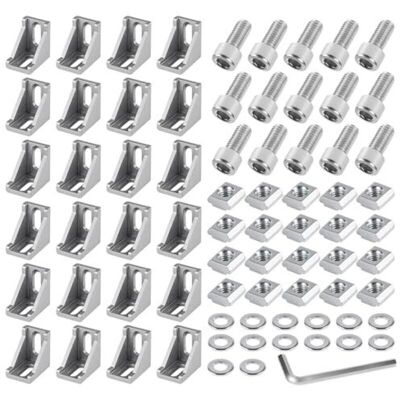 ODIPIE Aluminum profile angle mounting hardware, 24 pieces, 40x40 aluminum profile angle connectors, corner brackets, wall brackets, 90-degree angle grid ODIPIE Aluminum profile angle mounting hardware, 24 pieces, 40x40 aluminum profile angle connectors, corner brackets, wall brackets, 90-degree angle grid