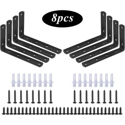 Tinor - Corner Brace, 8 Pcs l Shaped Right Angle Bracket Stainless Steel Black, Shelf Bracket 125mm x 75mm x 20mm/Angle Support Brace with 48 Pcs Tinor - Corner Brace, 8 Pcs l Shaped Right Angle Bracket Stainless Steel Black, Shelf Bracket 125mm x 75mm x 20mm/Angle Support Brace with 48 Pcs