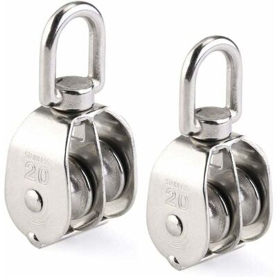 TEHTUY Double Pulley 2Pcs Stainless Steel 304 Swivel Double Pulley TEHTUY Double Pulley 2Pcs Stainless Steel 304 Swivel Double Pulley