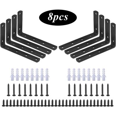 Memkey - Mounting Bracket, 8 Pack, L-Shaped Right Angle Bracket, Stainless Steel, Black,125 mm x 75 mm x 20 mm shelf bracket / corner bracket with 48 Memkey - Mounting Bracket, 8 Pack, L-Shaped Right Angle Bracket, Stainless Steel, Black,125 mm x 75 mm x 20 mm shelf bracket / corner bracket with 48