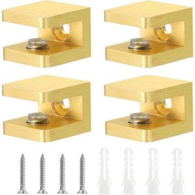 TORMATOR Glass Shelf Clamps, 4 Pieces, Gold-Plated Copper, Adjustable for Glass 5-8mm Thick, U-Shaped Panel Mounting Bracket TORMATOR Glass Shelf Clamps, 4 Pieces, Gold-Plated Copper, Adjustable for Glass 5-8mm Thick, U-Shaped Panel Mounting Bracket