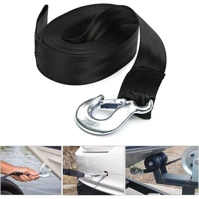 TEHTUY Heavy-duty trailer winch strap with hook, 5.1 cm wide, 6 m long, for vehicle TEHTUY Heavy-duty trailer winch strap with hook, 5.1 cm wide, 6 m long, for vehicle