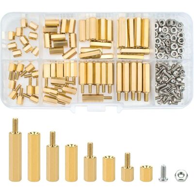 Aougo - M3 Brass Standoff,PCB Standoff,Threaded Male-Female Hex Copper Bolts Assortment Kit for pcb Motherboard-120 Pieces Aougo - M3 Brass Standoff,PCB Standoff,Threaded Male-Female Hex Copper Bolts Assortment Kit for pcb Motherboard-120 Pieces