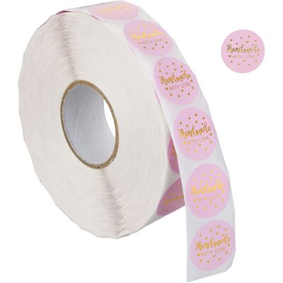 Relaxdays Handmade with Love Labels - 2500 pcs, ΓΈ25mm, Pink/Gold Relaxdays Handmade with Love Labels - 2500 pcs, ΓΈ25mm, Pink/Gold