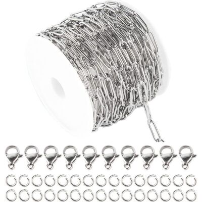 TORMATOR roll of 16.4 ft/5 m Stainless Steel Paperclip Chain, Loose, 12x4 mm Links, Genuine Paperclip Chains, 10 Snap Hooks, 30 Rings TORMATOR roll of 16.4 ft/5 m Stainless Steel Paperclip Chain, Loose, 12x4 mm Links, Genuine Paperclip Chains, 10 Snap Hooks, 30 Rings