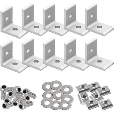 TEHTUY Set of 10 90 Degree Metal Fixing Brackets, 40 x 40mm Stainless Steel Corner Supports, Aluminum Profile Grid Spacers with 20 Screws, for Furniture TEHTUY Set of 10 90 Degree Metal Fixing Brackets, 40 x 40mm Stainless Steel Corner Supports, Aluminum Profile Grid Spacers with 20 Screws, for Furniture