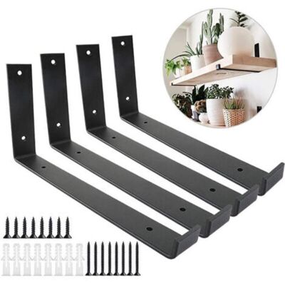MCBOSON Set of 4 Heavy Duty 4mm Thick Scaffold Wall Brackets, Wall Shelf Support, Black Industrial Shelf Brackets with Matching Screws (25 cm) MCBOSON Set of 4 Heavy Duty 4mm Thick Scaffold Wall Brackets, Wall Shelf Support, Black Industrial Shelf Brackets with Matching Screws (25 cm)
