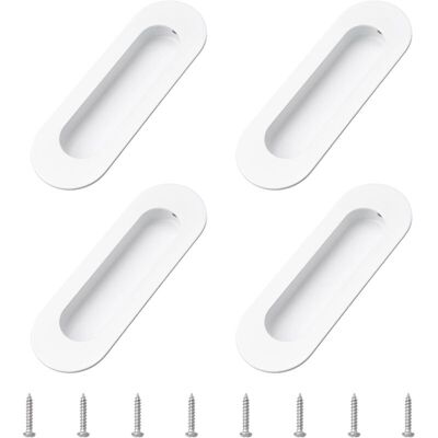 WOIYIC Set of 4 recessed cabinet handles, warm white stainless steel oval knob with screws, surface mounted, integrated pull handle for cabinet drawer and WOIYIC Set of 4 recessed cabinet handles, warm white stainless steel oval knob with screws, surface mounted, integrated pull handle for cabinet drawer and