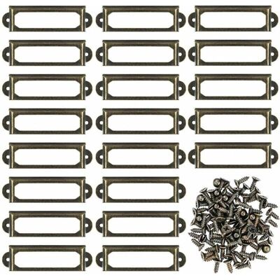 SNQ Set of 50 Metal Label Holders for Furniture, Drawer, Cabinet, Card, Nameplate, Frame with Screws for Office, Library, Bookcase, Shelf, Bronze (60 x SNQ Set of 50 Metal Label Holders for Furniture, Drawer, Cabinet, Card, Nameplate, Frame with Screws for Office, Library, Bookcase, Shelf, Bronze (60 x