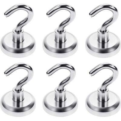 Six magnetic hooks - 32 mm - Neodymium magnetic hook - Can hold 35 kg - Super powerful Six magnetic hooks - 32 mm - Neodymium magnetic hook - Can hold 35 kg - Super powerful