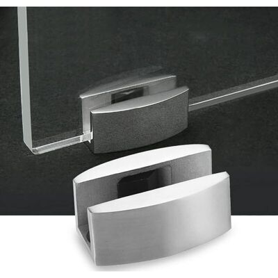 TORMATOR The stainless steel glass door pivot hinge clamp secures the frameless sliding glass door stop bracket for bathrooms. TORMATOR The stainless steel glass door pivot hinge clamp secures the frameless sliding glass door stop bracket for bathrooms.