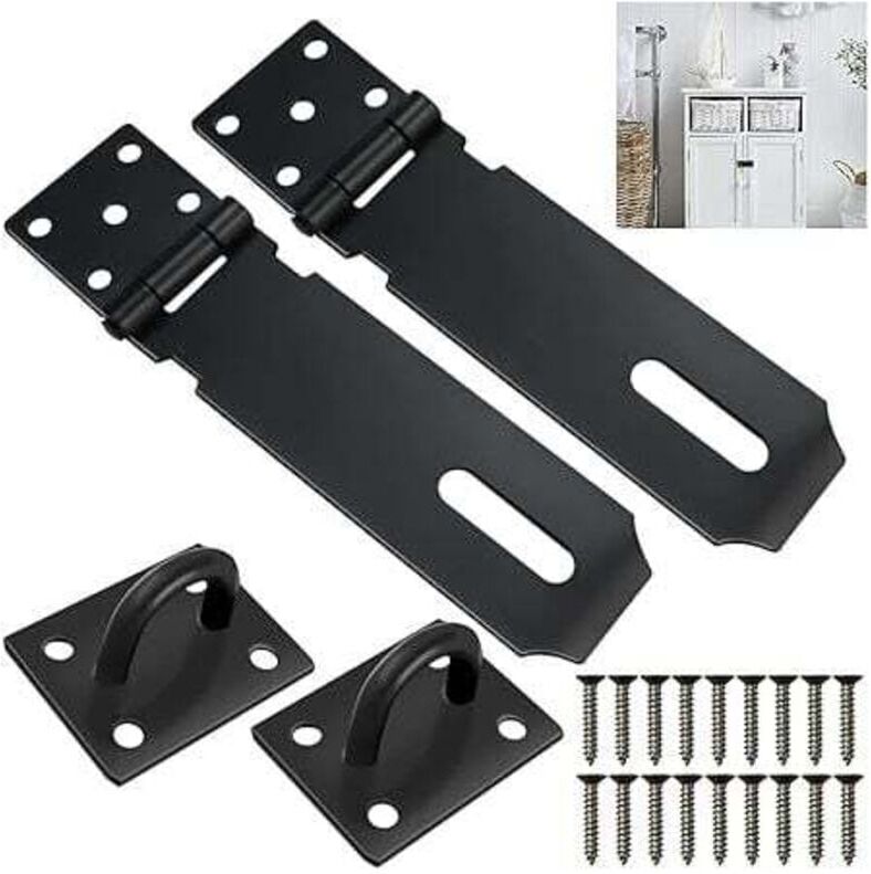 YMYNY 2pcs Stainless Steel Hasp Padlock Security Bolt Hasp With Screw Padlock Lock Hinge Black Latches For Doors Drawer Barriers mumu