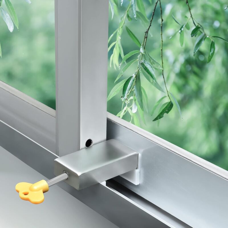Aiperq - 2pcs Window Door Stopper, Adjustable Safety Sliding Catch, Anti-theft, Child Safety Lock, Plastic, Steel, Aluminum, Free Guides, Anti-slip