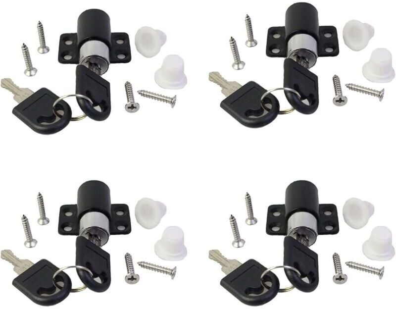 MEMKEY Set of 4 Window Door Security Lock with Key, Child Safety Lock for Window, Sliding Door Lock, Cabinet, Patio, Latch, Anti-Theft, Limit Locks for