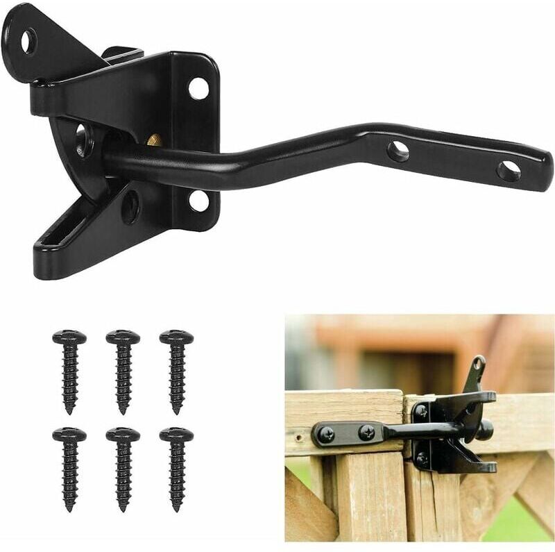 Cyslmuk - Automatic Gate Lock, Metal Bolt Lock, Gravity Steel Garden Fence Gate Lock, Black