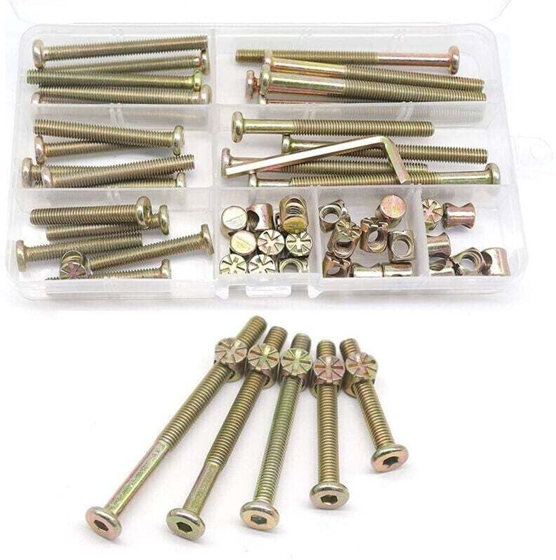 Ymyny - Bed Frame Screws and Nuts Kit, Crib Parts, 25Pcs Bunk Bed Screws Set M6-1x40mm/ 50mm/ 60mm/ 70mm/ 80mm/ 80mm/ Furniture Kit mumu