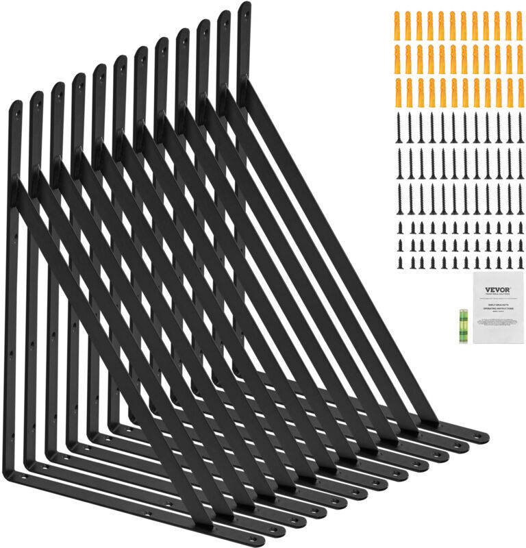 Mophorn - Shelf Bracket, 18 x 12 in 12 Pcs, Heavy Duty Floating Shelf Brackets, Brackets for Shelves, 3mm Thick Matte Black Triangle Shelf