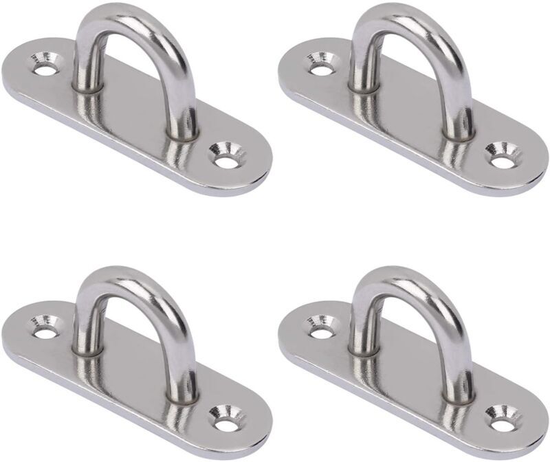 Sollbry - Stainless Steel Ceiling Hooks, 4 Pack Wall Mounted Brackets, Oval Eye Plate for Hanging Chair, Hammock, Yoga Swing, Sandbag, Flower Pot