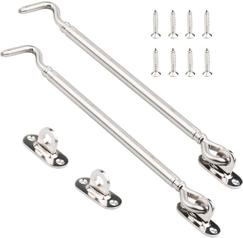 Tinor - Stainless Steel Cabin Hook, Heavy Duty Gate Latch Lock Shelter, Pivot Door Latch, Window Fixture Silent Bracket with Screws, 205mm, 2 Pack