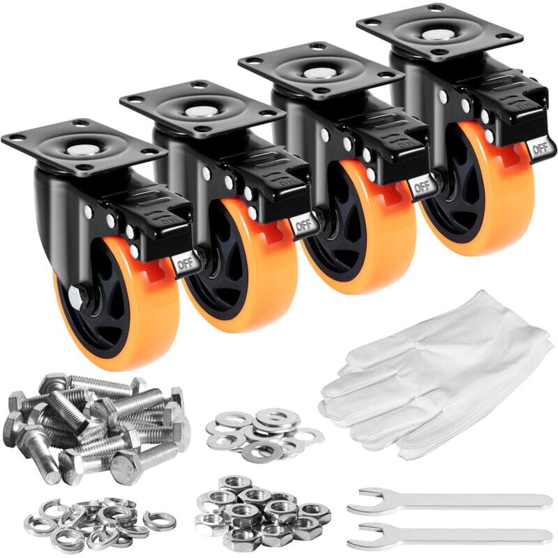 Mophorn - 4-Inch Swivel Plate Caster Wheels, Set of 4, Heavy-Duty pvc No Noise Casters, a/b Locking System, 350 lbs Load Capacity per Wheel,
