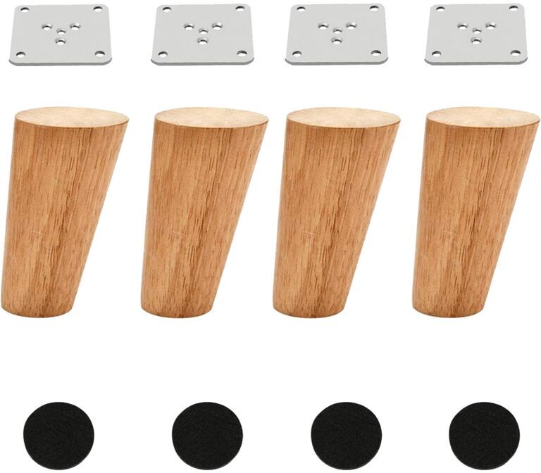 TLILY Wood 4 Inch Tapered Furniture Legs Set of Round Solid Unfinished Mid Century Couch Feet Replacement for Sofa