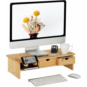 Relaxdays - Bamboo Monitor Stand, 4 Shelves, Screen Raiser Desk, hwd: 16 x 57.5 x 25 cm, Work Base, Natural