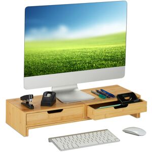 Relaxdays - Monitor Stand for 2 Monitors, Extendable, Adjustable, hwd: 11x107x22 cm, Desk Screen Riser, Natural