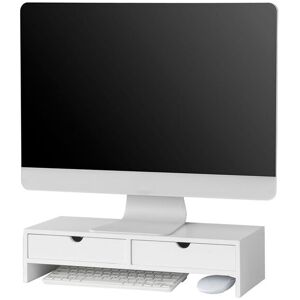 Sobuy - Monitor Stand Computer Screen Monitor Stand Monitor Riser Desk Organizer 2 Drawers White,BBF02-W