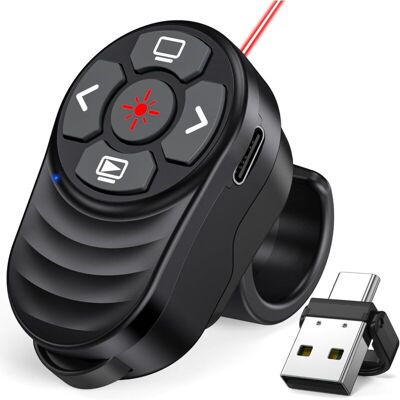 YS-YALOTRS Rechargeable USB Type-C Wireless Presentation Clicker, Finger Ring PowerPoint Clicker with Red Light and Volume Control, Wireless Presenter Remote YS-YALOTRS Rechargeable USB Type-C Wireless Presentation Clicker, Finger Ring PowerPoint Clicker with Red Light and Volume Control, Wireless Presenter Remote