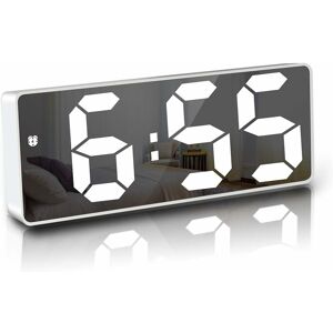 Rhafayre - Digital Alarm Clock, 6.7' led Mirror Digital Clock Bedside Alarm Clock Morning, Voice Activated/Non Ticking/Snooze/Temperature/Datetime