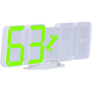 PESCE Alarm clock digital rgb led usb desk clock 3D wall clock 115 color variable with voice control function time temperature date display White