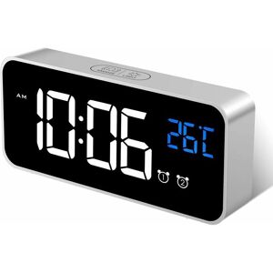 Denuotop - Digital Alarm Clock,Digital Clock Alarm Clock led Mirror Temperature/Snooze/2 Alarms,Adjustable Brightness and Sound,Sound