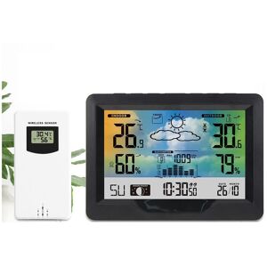 AOUGO Color Weather Station Wireless Indoor Outdoor Weather Station with Sensor, Thermometer Hygrometer Monitor Temperature Humidity-Black