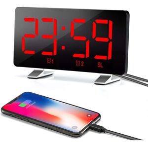 PESCE Digital Alarm Clock, Alarm Clocks for Bedrooms with fm Radio, Dual Alarms, 6'' led Screen, usb Port for Charging, 4 Brightness, 12/24H,Automatic