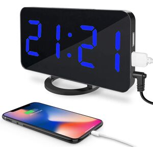 PESCE Digital Alarm Clock, Large led Display with Dual usb Charger Ports Auto Dimmer Mode Easy Snooze Function, Modern Mirror Desk Wall Clock for Bedroom