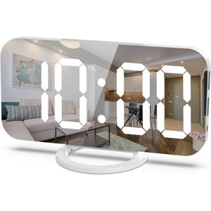 AOUGO Digital Alarm Clock, led Alarm Clock with Snooze Function, Mirror Alarm Clock with 2 usb Charging Ports, Adjustable Brightness, 12/24H for Bedroom