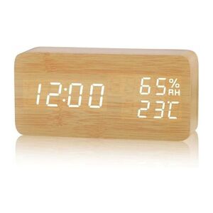 LANGRAY Digital Alarm Clock led Wooden Alarm Clock Travel Alarm Clock with 2 Alarms/Temperature Display/Humidity, 3 Brightnesses, Bedside Table Bedroom 2