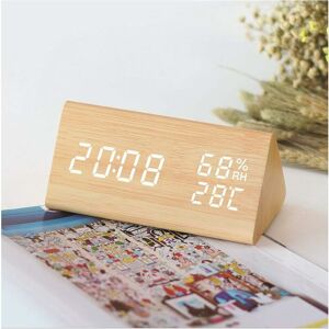 LANGRAY Digital Alarm Clock led Wooden Alarm Clock Travel Alarm Clock with 2 Alarms/Temperature Display/Humidity, 3 Brightnesses, Bedside Table Bedroom
