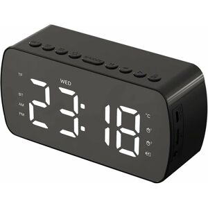 LANGRAY Digital Mirror Alarm Clocks with Bluetooth Speaker, Dual Alarm Bedside Clock with Time Temperature Date Display, fm Radio, tf Card/Bluetooth